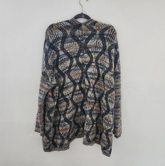 Soft Surroundings Knit Long Line Cardigan Sweater Colorful Stripes Blue L XL - Picture 2 of 5